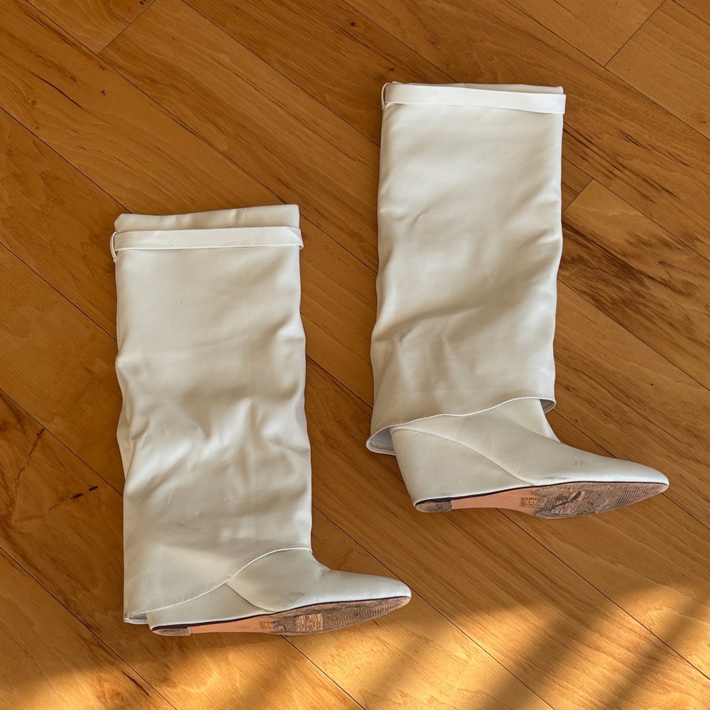 white mid-calf boots